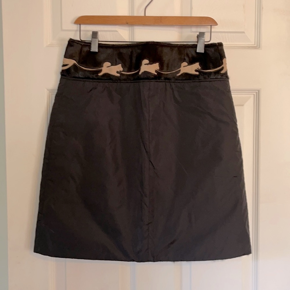 Prada Skirt. Goat/Calf Leather waist with Dog Sled Image.